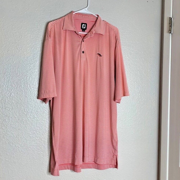 FJ Foot Joy Mens Sz XL Pink Polo Golf Shirt Top Striped Tennis Tenniscore Athlet - Picture 1 of 3